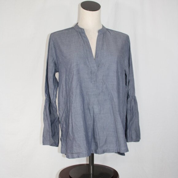 Ann Taylor Loft Chambray Blouse Flare Sleeve Bohemian Peasant Women's S - Picture 2 of 9